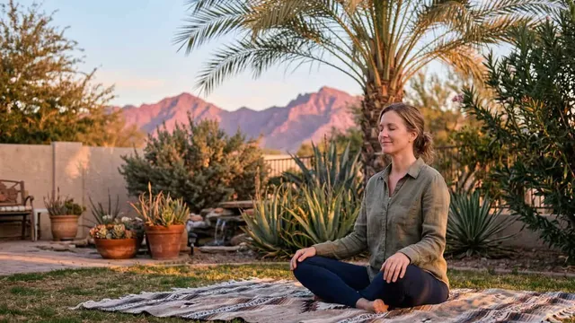 Woman practicing breathing exercises to manage stress and fatigue in Glendale, AZ