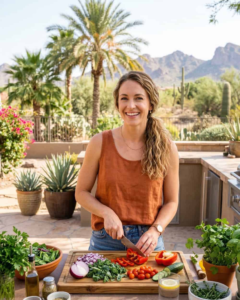 Woman cooking healthy meal for wellness